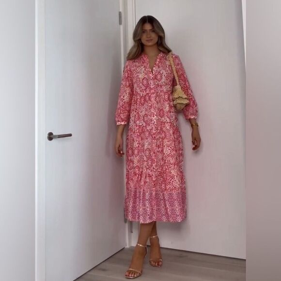 ZARA BOHO PRINTED MIDI RUFFLED DRESS - Picture 2 of 16